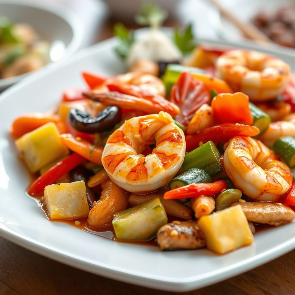 Chinese-Style Grilled Shrimp and Vegetables