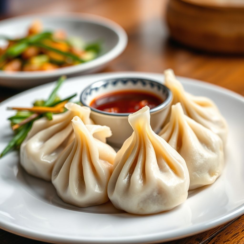 Chinese-Style Steamed Dumplings with Dipping Sauce