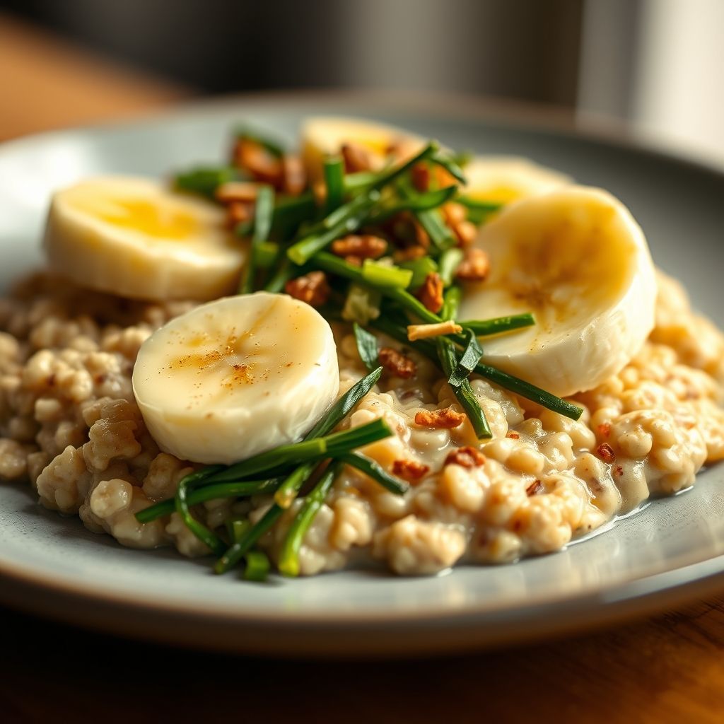 Creamy Oatmeal with Toasted Scallion Greens and Banana