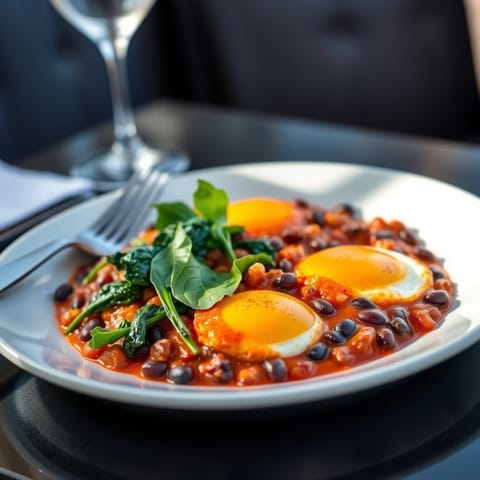 Eggs in Purgatory with Black Beans and Spinach