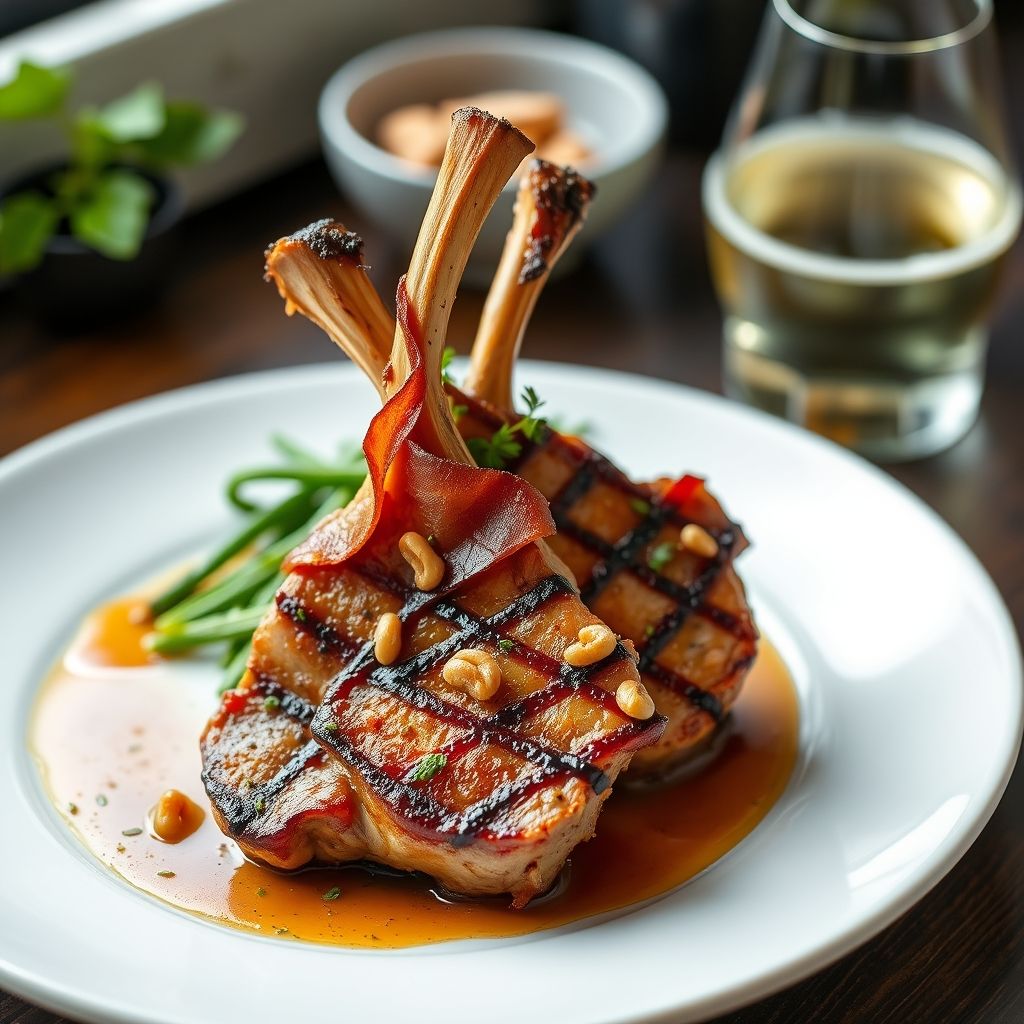 Grilled Bacon and Pine Nut Pork Chops