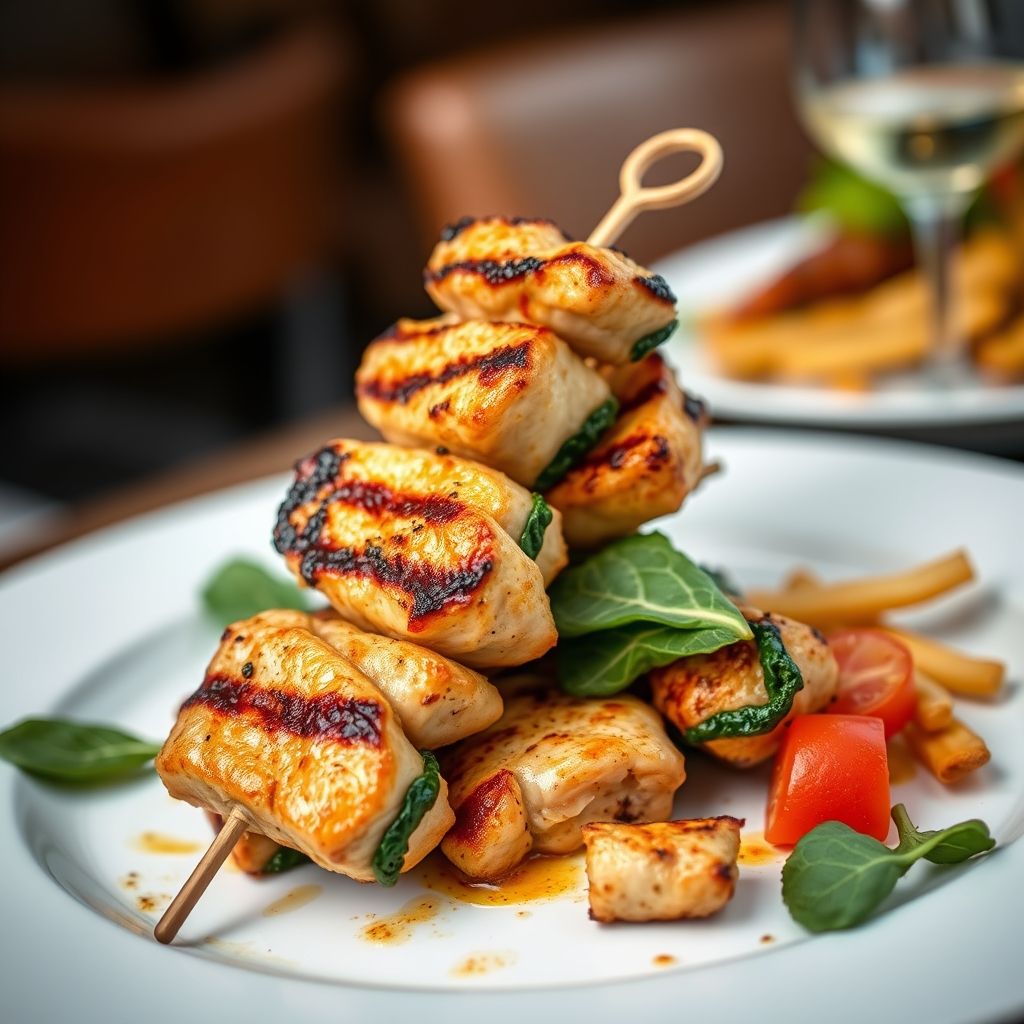 Grilled Chicken and Spinach Skewers