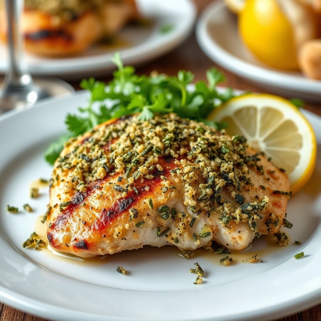 Grilled Chicken Breast with Lemon and Herb Crust