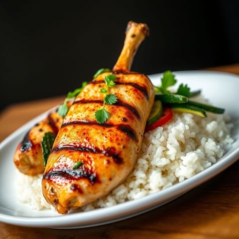 Grilled Lemongrass Chicken with Ginger Zucchini and Rice