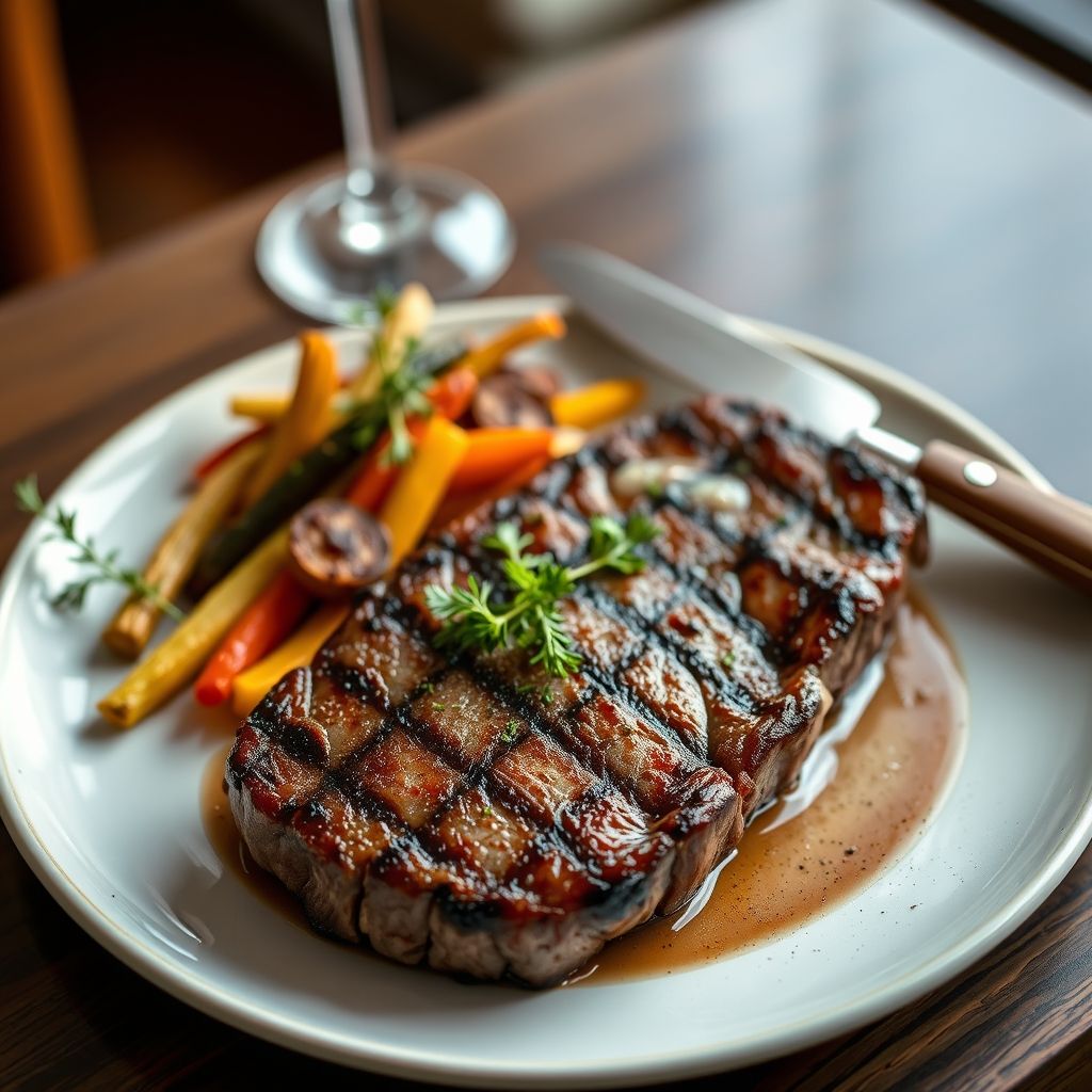 Grilled New York Steak with Roasted Vegetables