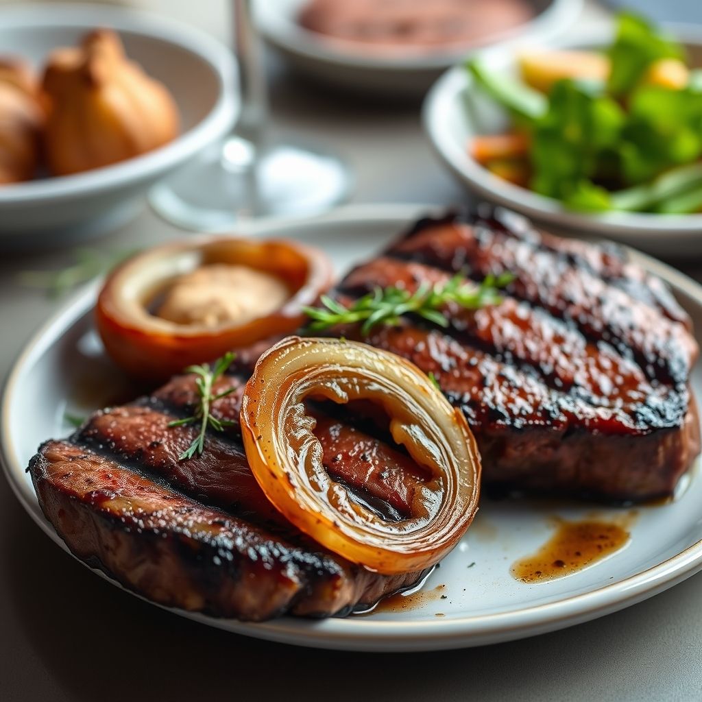 Grilled Steak with Roasted Onion