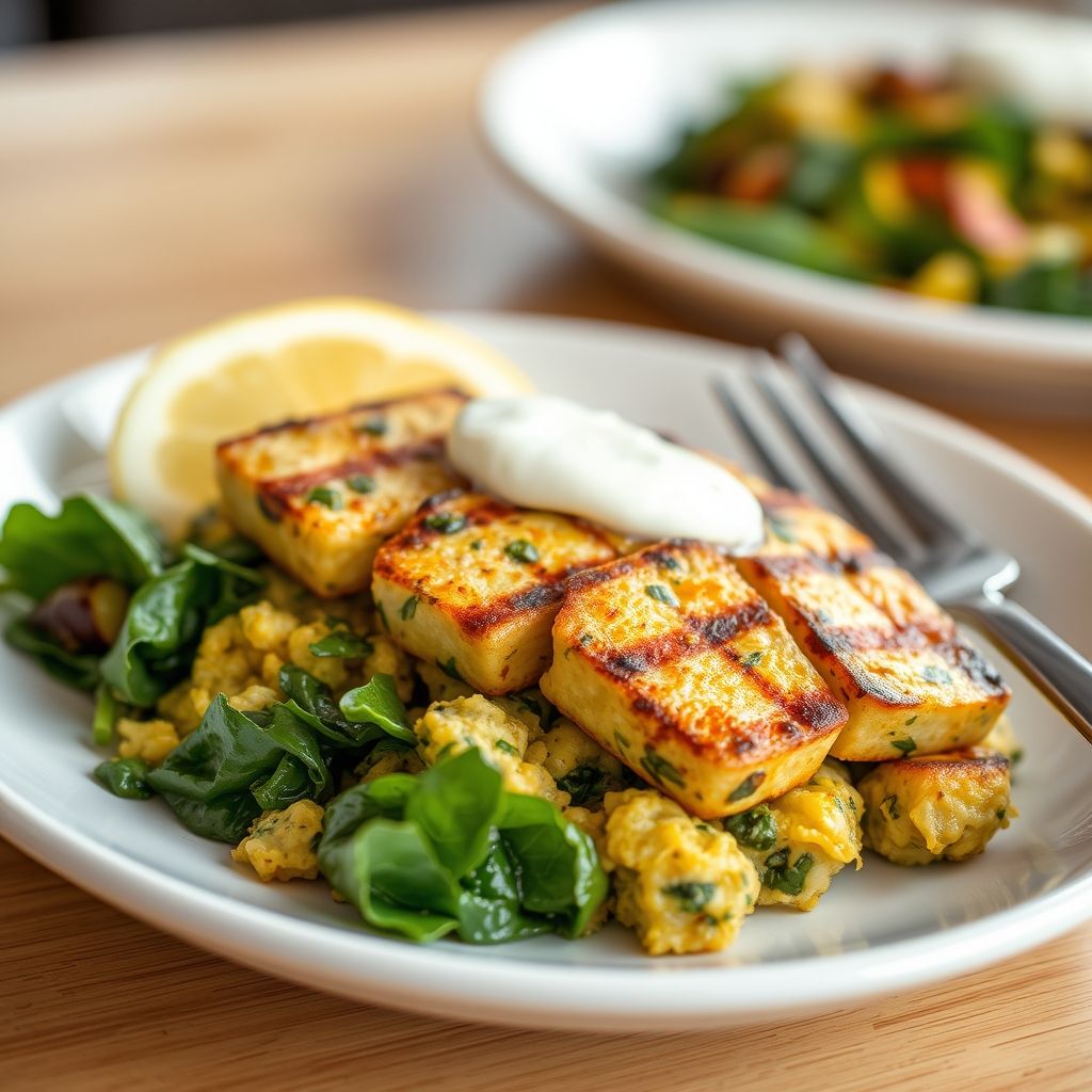 Grilled Tofu and Spinach Scramble