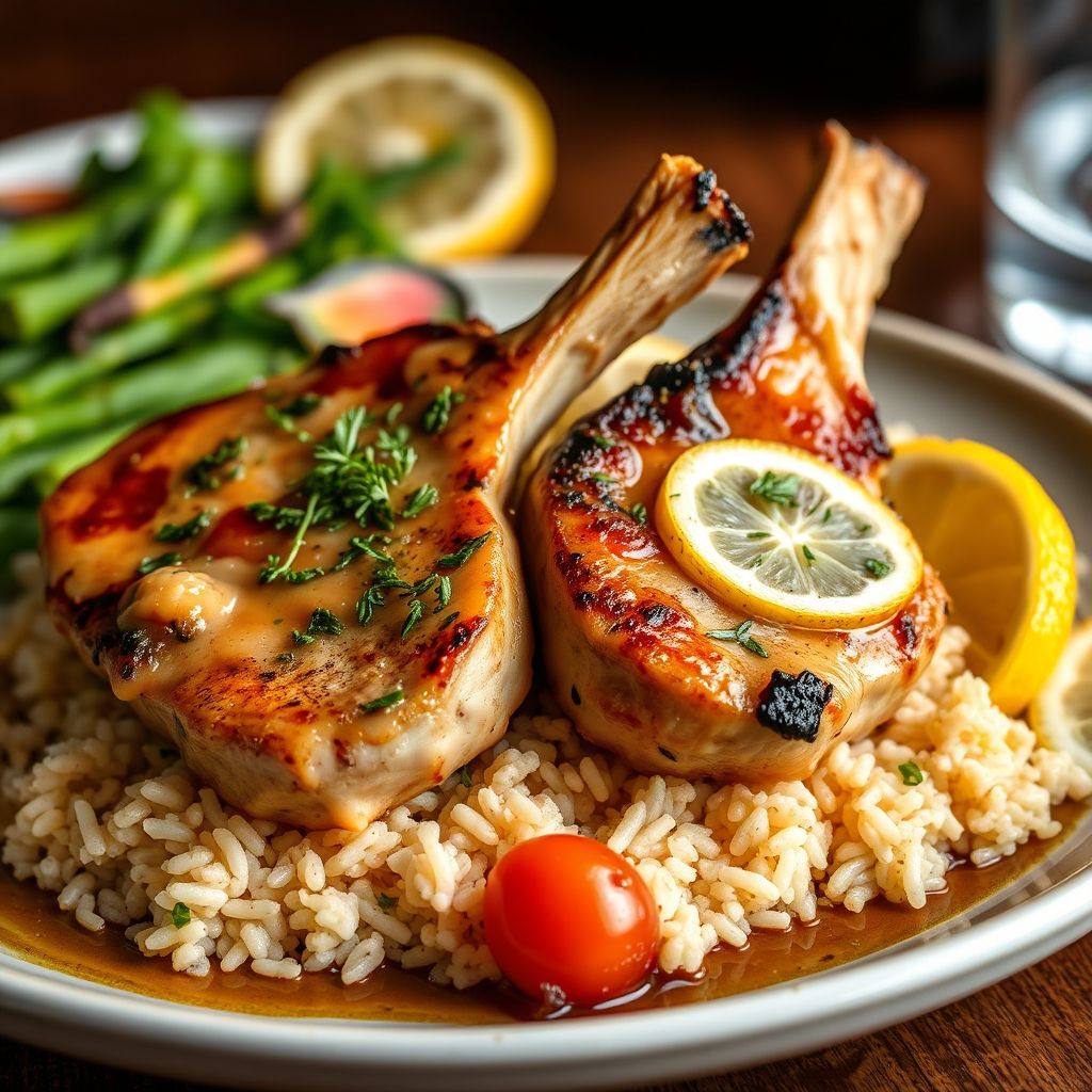 Oregano and Lemon Pork Chops with Rice