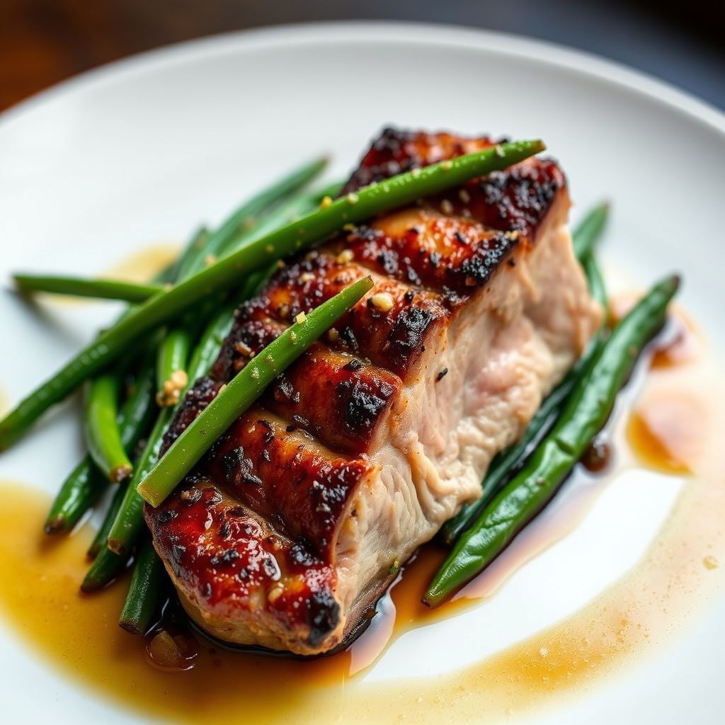 Pan-Seared Pork Belly with Green Beans