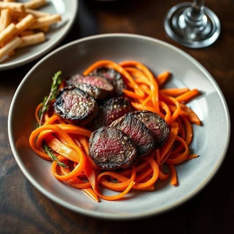 Pan-Seared Sirloin with Carrot Ribbons