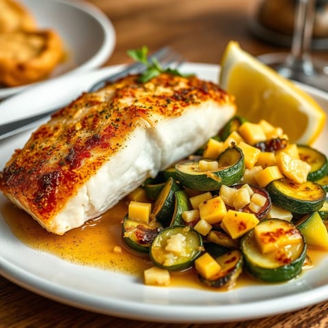 Pan-Seared White Fish with Zucchini and Cheddar