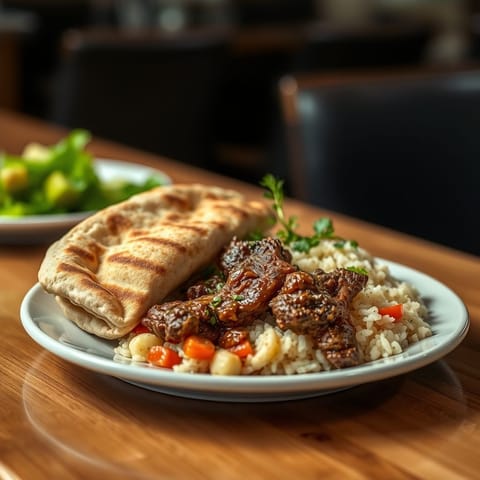 Pita Bread Dinner with Lamb and Rice