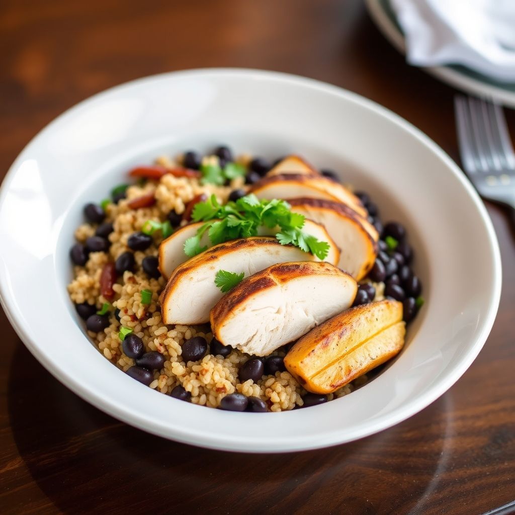 Quinoa and Black Bean Bowl with Grilled Chicken