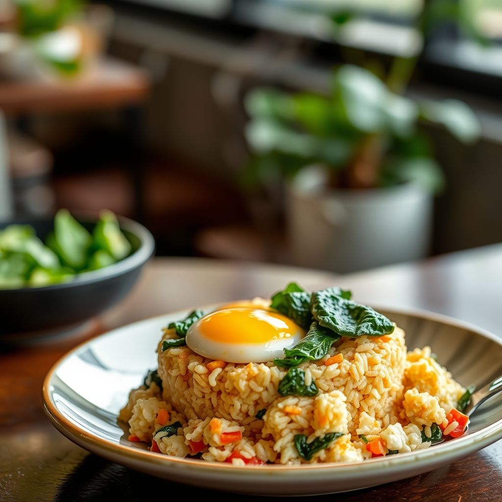 Rice and Egg Bowl with Spinach