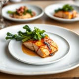 Miso-glazed salmon, plated