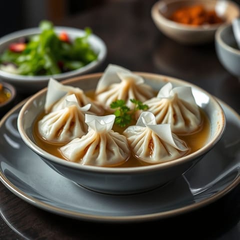 Steamed Lamb Dumplings with Ginger Broth