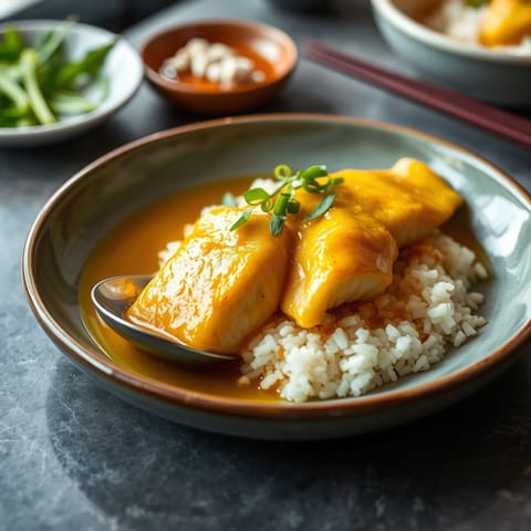 Turmeric-Poached White Fish with Ginger Rice