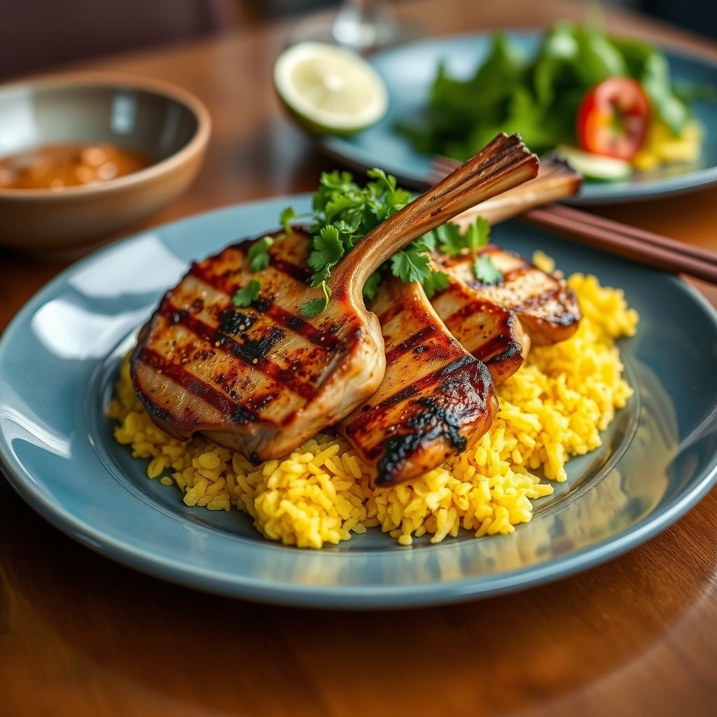Vietnamese-Style Grilled Pork Chops with Turmeric Rice